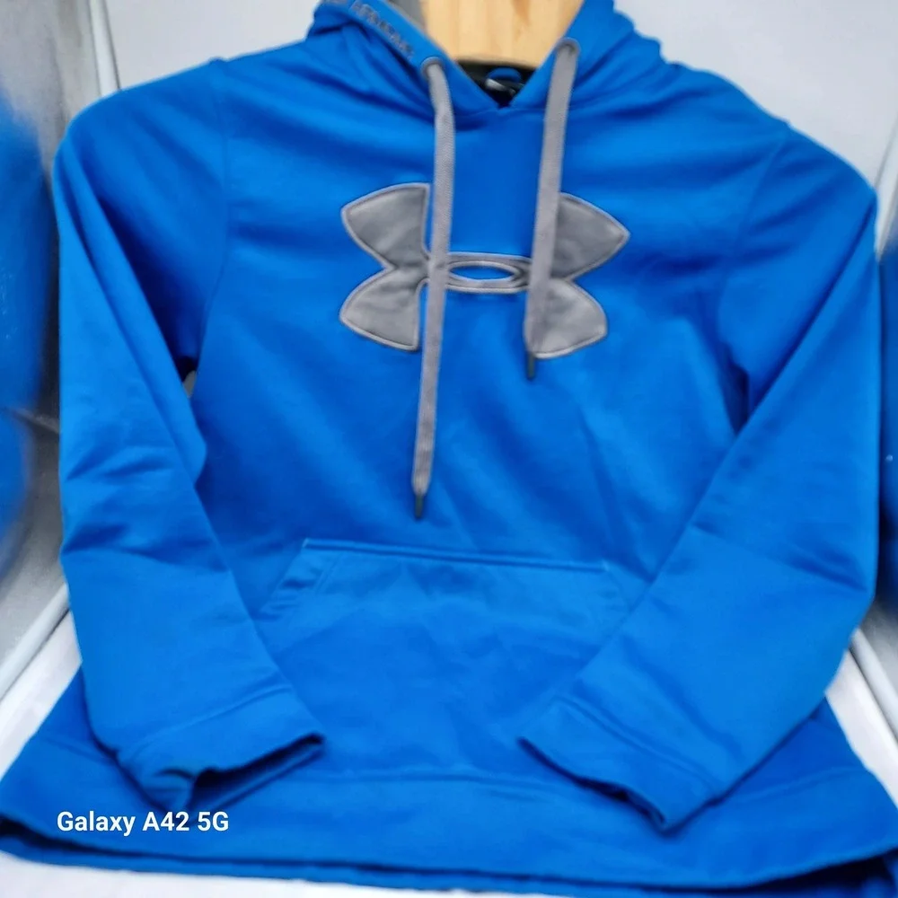 Under Armour Youth Hoodie Pullover Blue Gray‎ Logo Loose Fit MED
